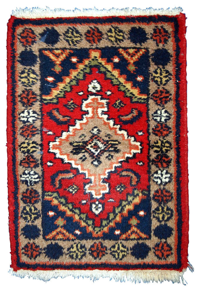 Handmade vintage Persian Hamadan rug 1.4' x 1.9' (42cm x 60cm) 1970s
