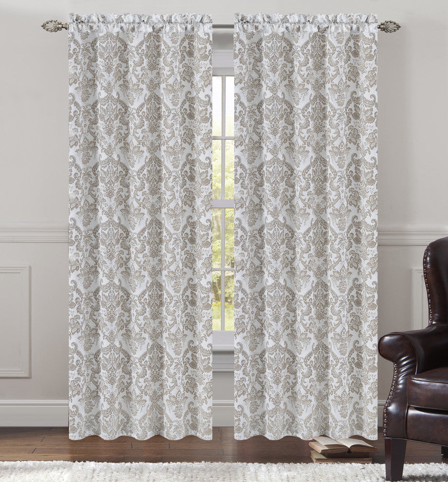 Jacquard Fern Drapery Curtain Panels, Natural, 50"x96", Set of 2