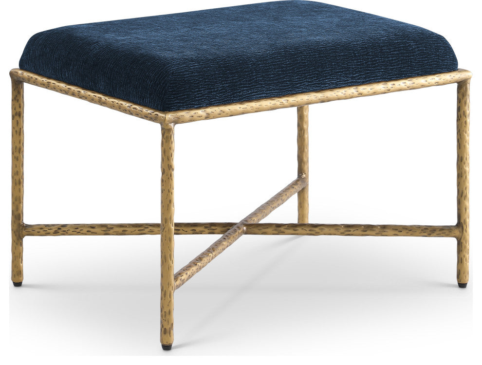 Valley Upholstered Bench, Navy, 25" W x 18" D, Gold, Chenille Fabric