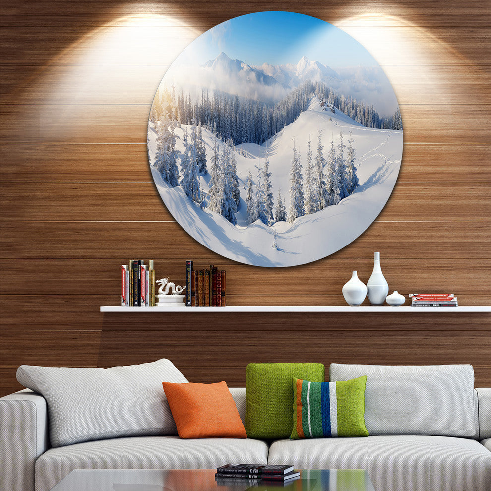 Winter Mountains Panorama, Photography Disc Metal Artwork, 23"