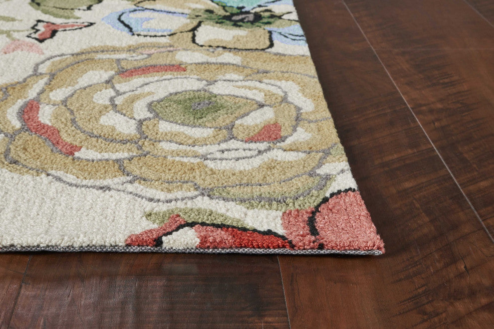 HomeRoots 8'x10' Sand Beige Hand Hooked Floral Indoor Area Rug