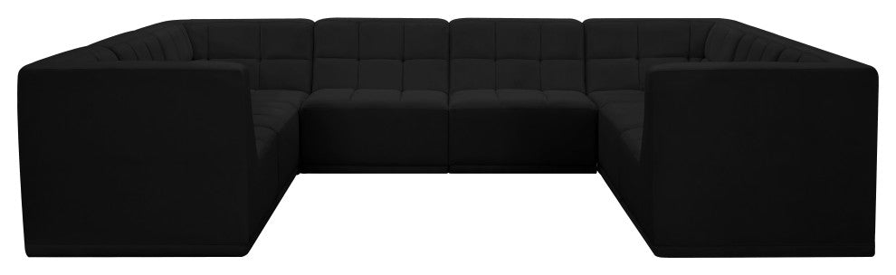 Relax Velvet Upholstered 8-Piece U-Shaped Modular Sectional, Black
