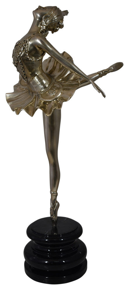 Ballerina Bronze Statue, Silver Finish Size: 14" x 15" x 28"H