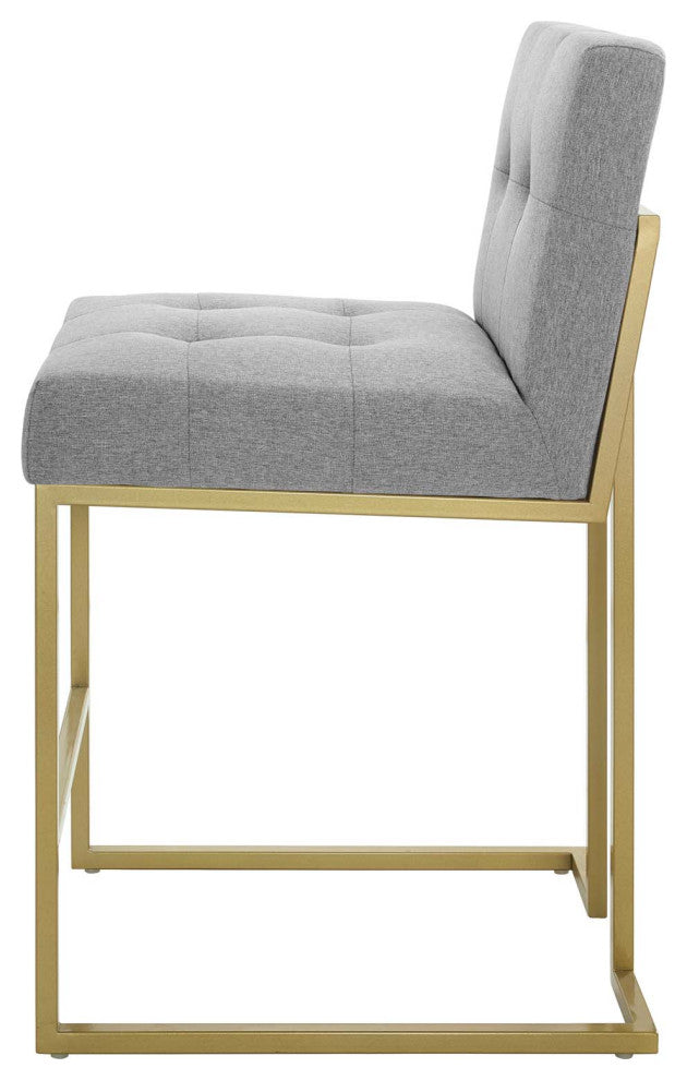 Counter Stool Chair, Fabric, Metal, Gold Gray, Modern, Bar Pub Cafe Bistro