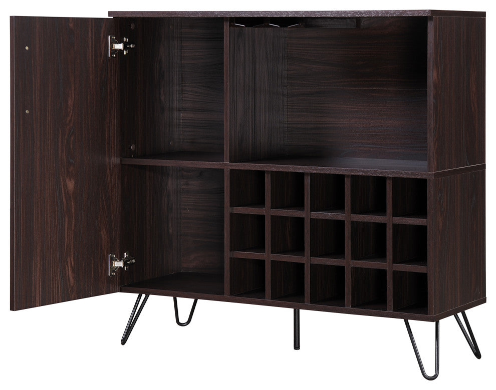 GDF Studio Lochner Mid-Century Modern 15-Bottle Wine and Bar Cabinet, Wenge