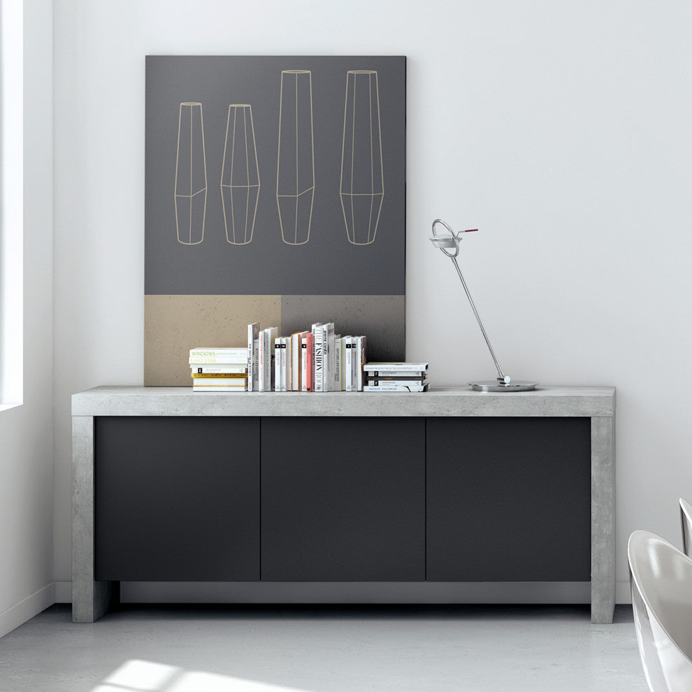 Contemporary Rustic Faux Concrete 3 Door Sideboard