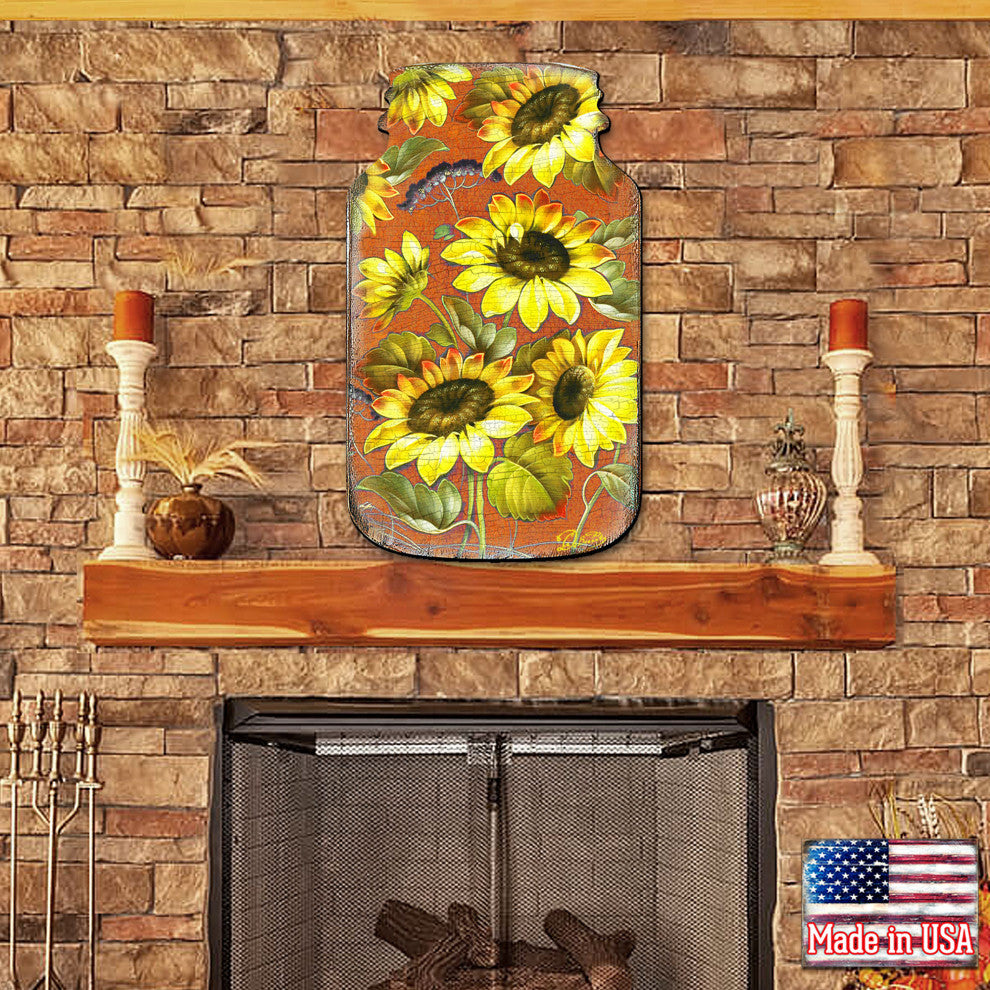 Sunflower Mason Jar Wood Door hanger