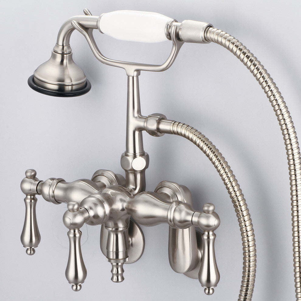 Vintage Classic Wall Mount Tub Faucet With Handshower, Brushed Nickel Finish Wit