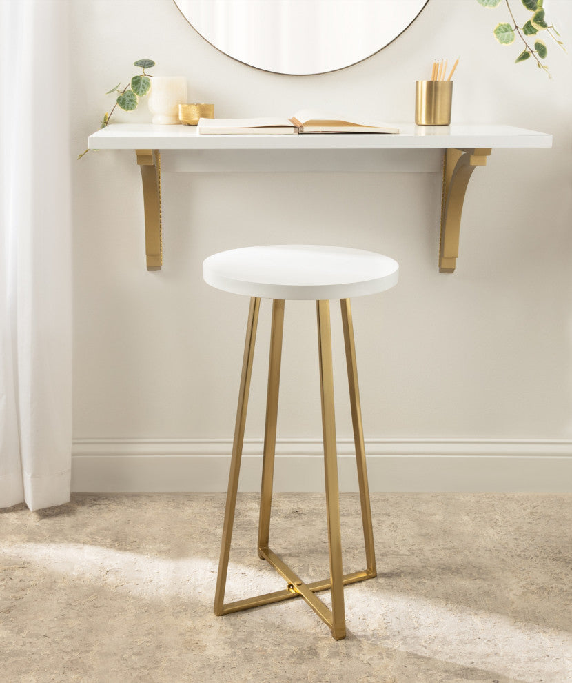 Zia Round Bar Stool, White/Gold, 13"x13"x25"