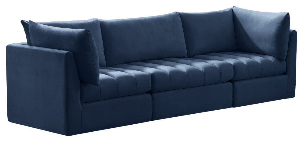 Jacob Velvet Upholstered 3-Piece Modular Sofa, Navy