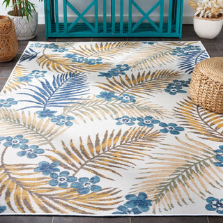 Safavieh Sunrise Collection SUN675 Indoor-Outdoor Rug, Ivory/Blue Gold, 4'x5'7"