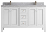 Nashville 60" Double Bathroom Vanity, White 2" Pearl Light Gray