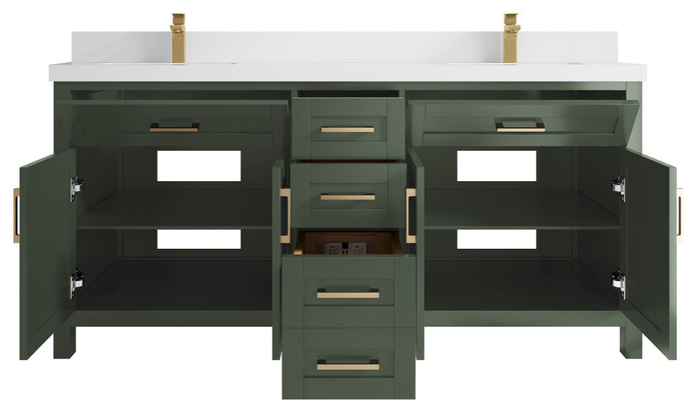 Cambridge 72 Double Sink Bath Vanity in Pewter Green 2" White Quartz