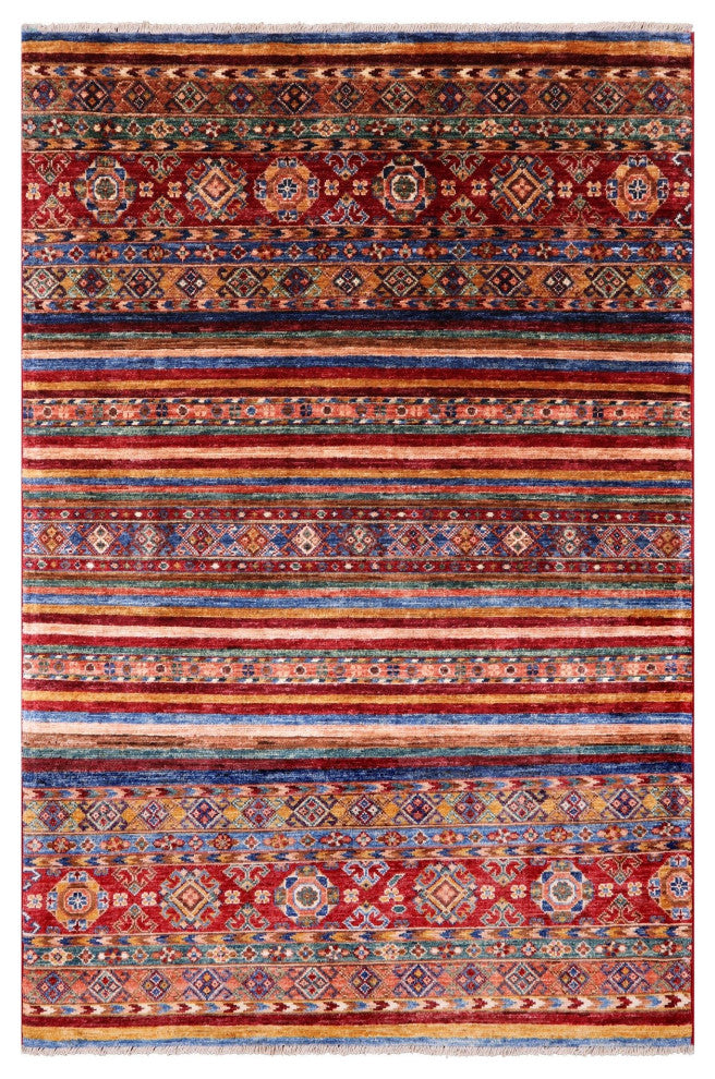 3' 11" X 6' 0" Hand-Knotted Super Kazak Khorjin Wool Rug Q5364
