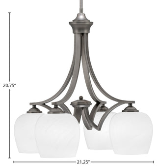 Zilo Downlight, 4 Light, Chandelier, Graphite Finish, 6" White Marble Glass