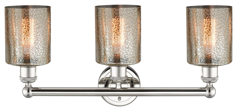 Edison Cobbleskill 3-Light 23" Vanity Light, Polished Nickel With Mercury Shade