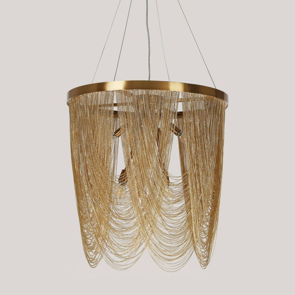 LNC Tracienuri 7-Light Gold Modern Spiral Tiered Chandelier, Rain Chains, Loose Chains