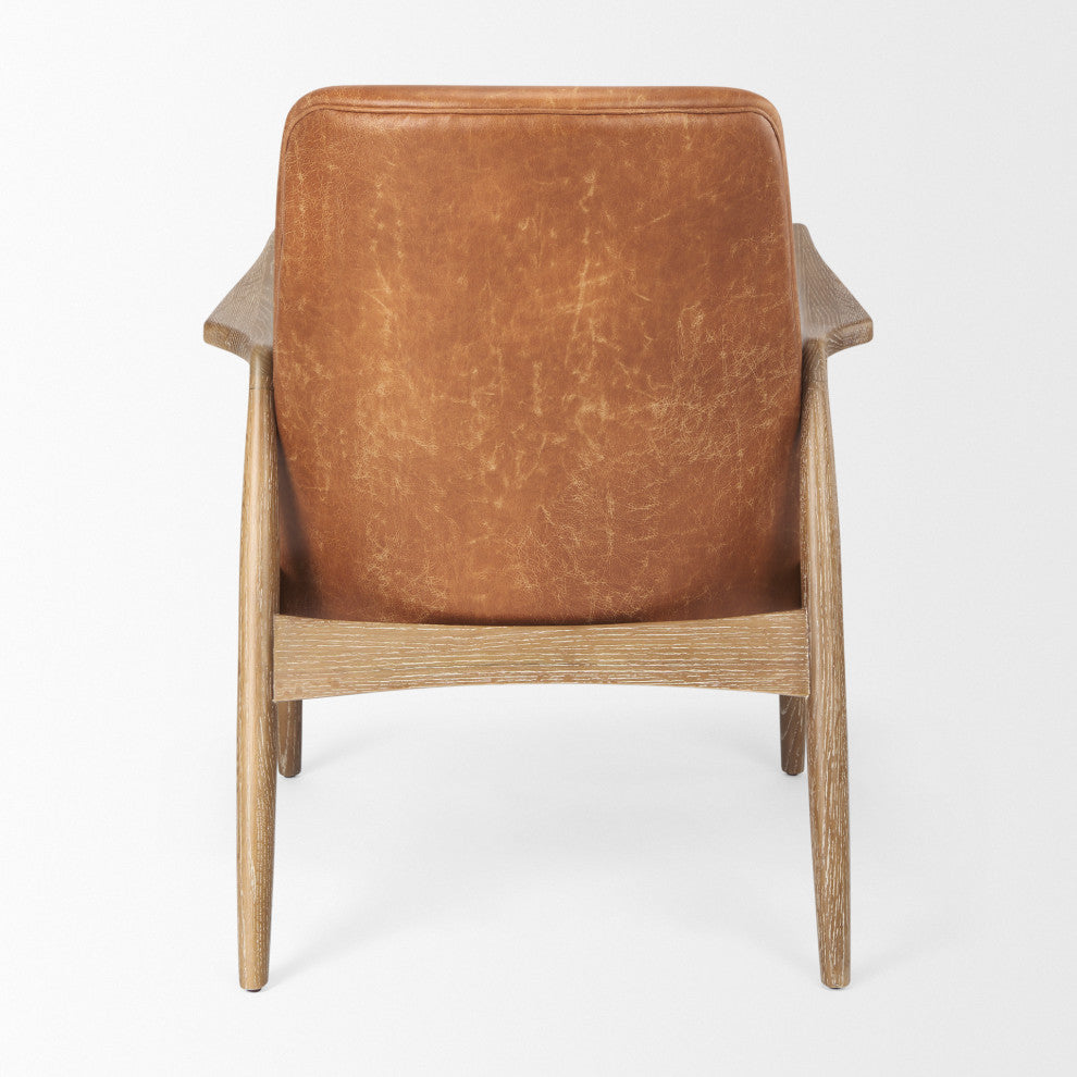 Westan Cognac Faux Leather w/ Medium Brown Solid Wood Accent Chair
