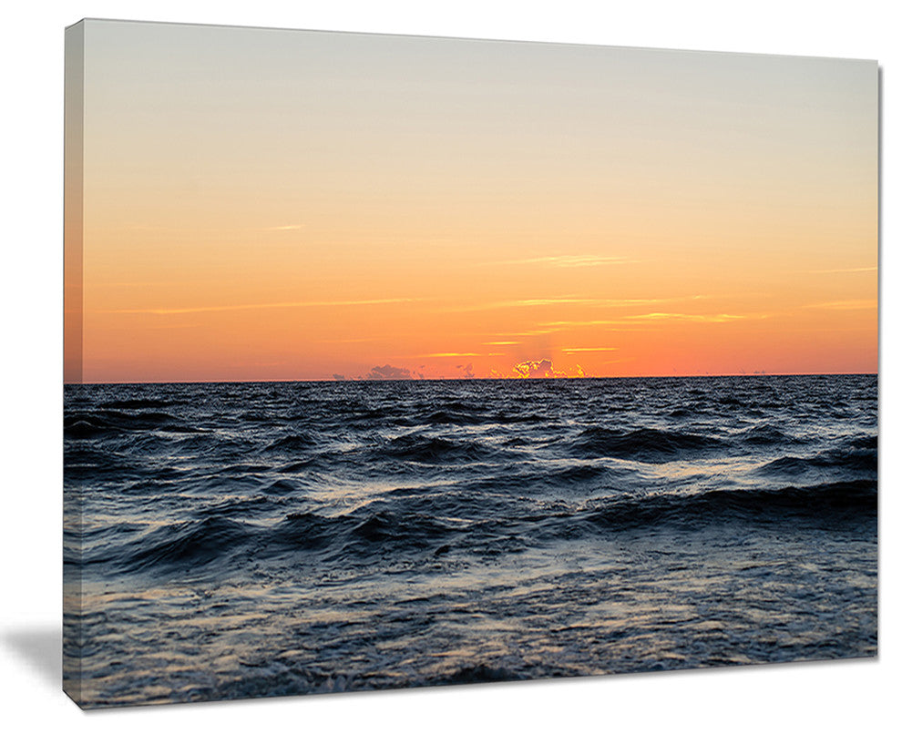 "Red Dramatic Sunset Over Beach" Seashore Canvas Print, 20"x12"