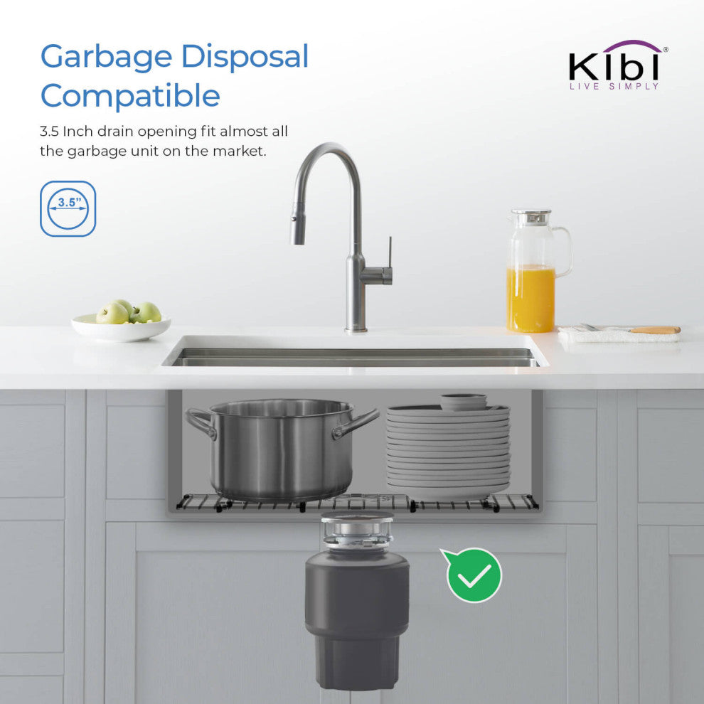 KIBI Undermount Single Bowl Workstation Sink, Stainless Steel 28"