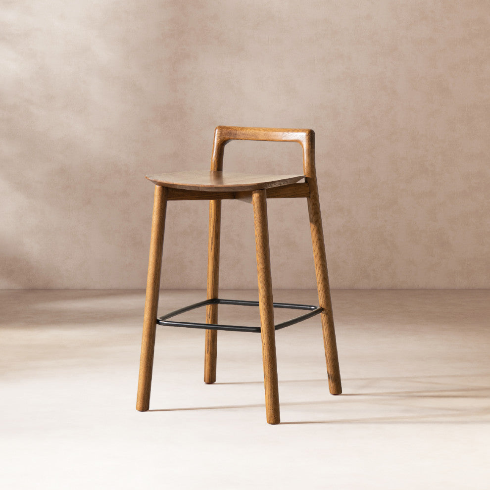 Sven 26.5" Low Back Solid Ash Wood Counter Stool, Dark Brown Walnut