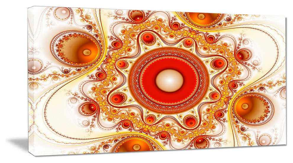Orange Fractal Pattern with Circles, Oversized Abstract Canvas Art Print, 60x28
