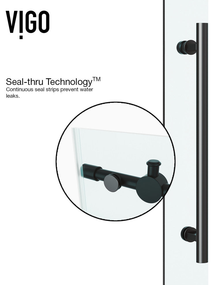 VIGO Winslow Frameless Sliding Shower Enclosure, Matte Black, 36" D X 48" W X 80" H, Left Drain Base