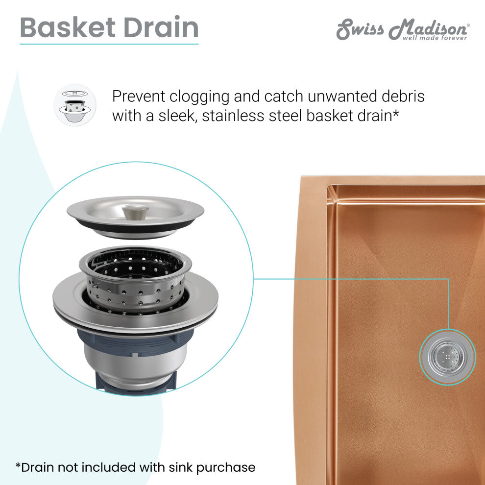 Rivage 36"x21" Stainless Steel Single Basin Farmhouse Apron Sink, Rose Gold