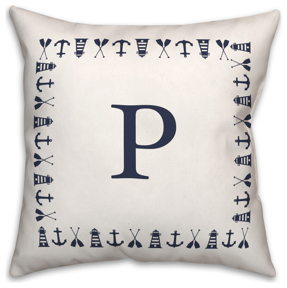 Nautical Monogram - P 18x18 Indoor / Outdoor Pillow