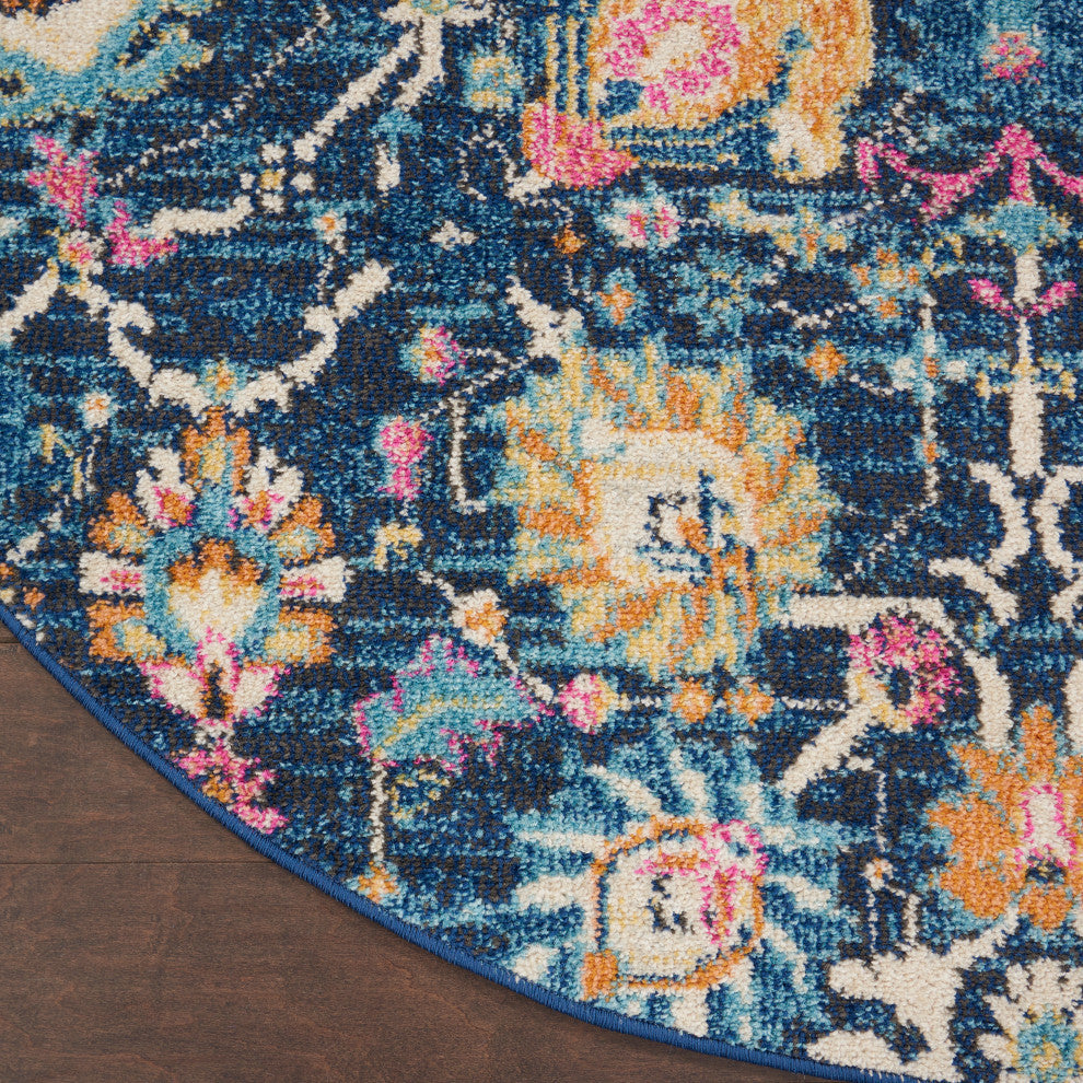 Nourison Passion 4' x Round Navy Bohemian Indoor Area Rug