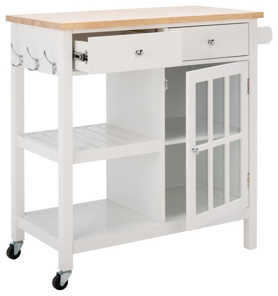 Safavieh Locklyn 1 Door 2 Drawer 2 Shelf Cart, White/Natural