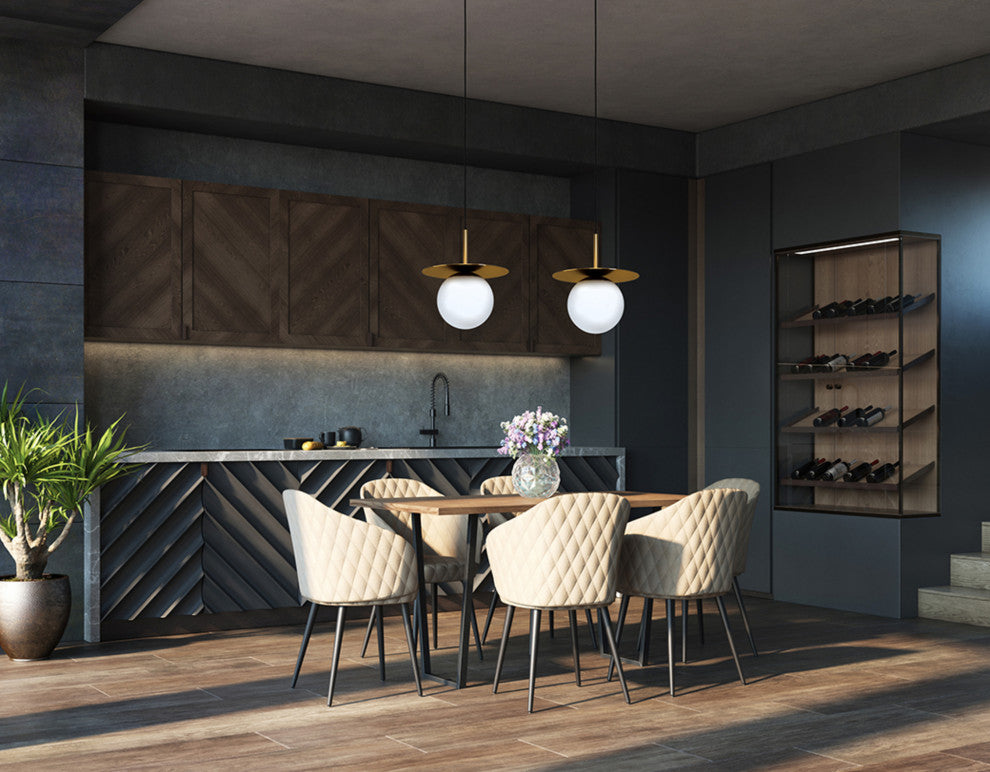 Arenales, 1 Light Mini Pendant, Brushed Brass Finish, White Opal Glass Shade