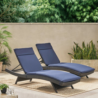 GDF Studio Florida Outdoor Chaise Lounge Chairs With Navy Cushions, Set of 2