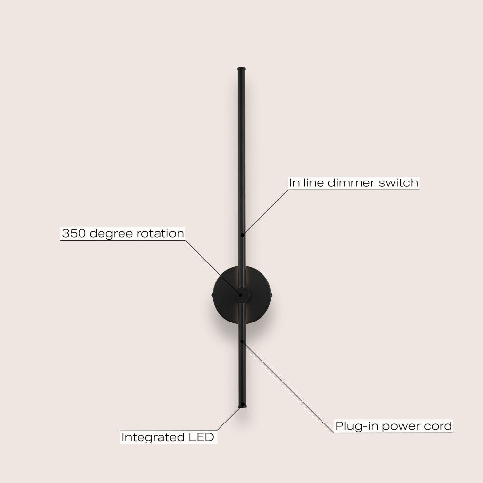 1-Light Modern Minimalist Iron Adjustable Bar Integrated LED Plug-In Sconce