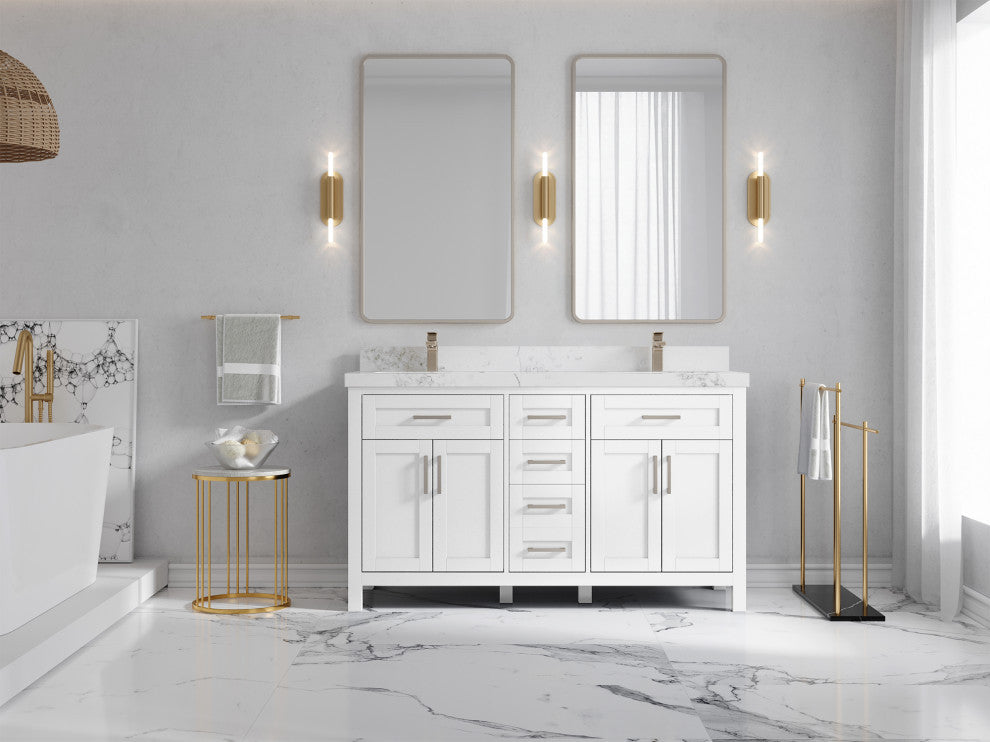 Cambridge 60 Double Bathroom Vanity in White 2" Calacatta Nuvo