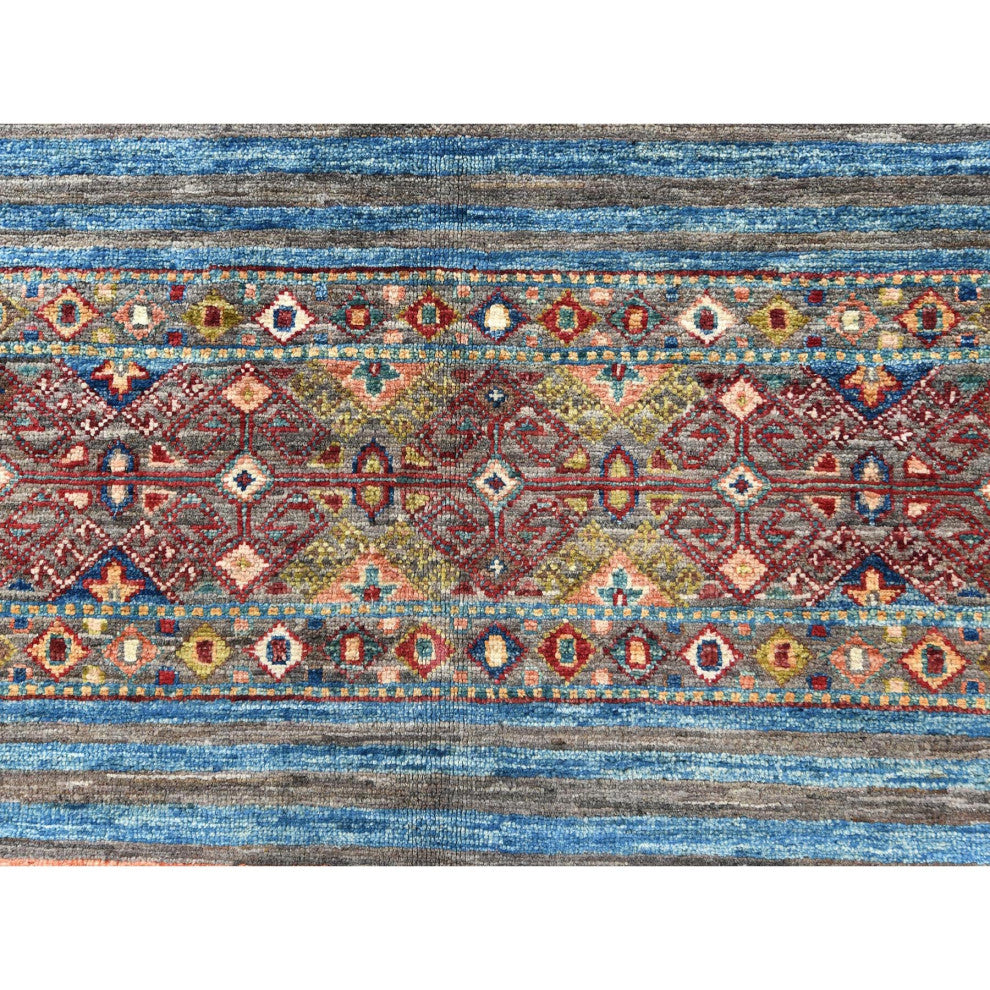 Colorful Afghan Super Kazak Wool Hand Knotted Oriental Rug, 9'10"x13'2"