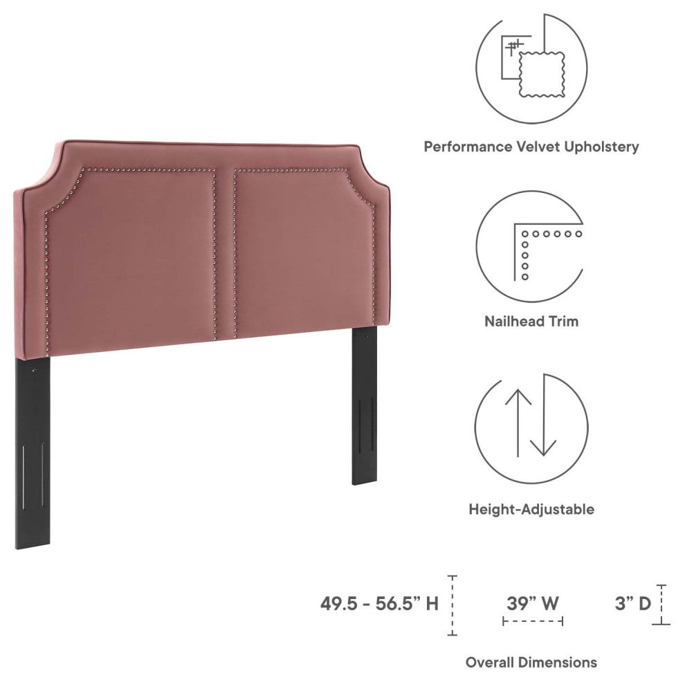 Headboard, Nailhead, Twin Size, Pink, Velvet, Modern, Mid Century Guest Suite