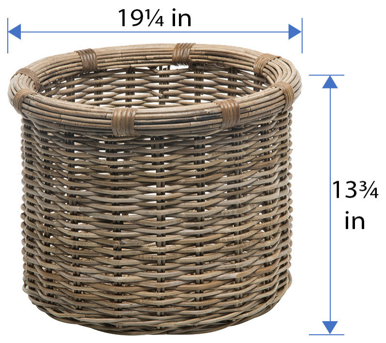 Rattan Kobo Round Log and Storage Basket, Gray-Brown