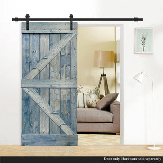 Stained Solid Pine Wood Sliding Barn Door, Denim Blue, 30"x84", K Series