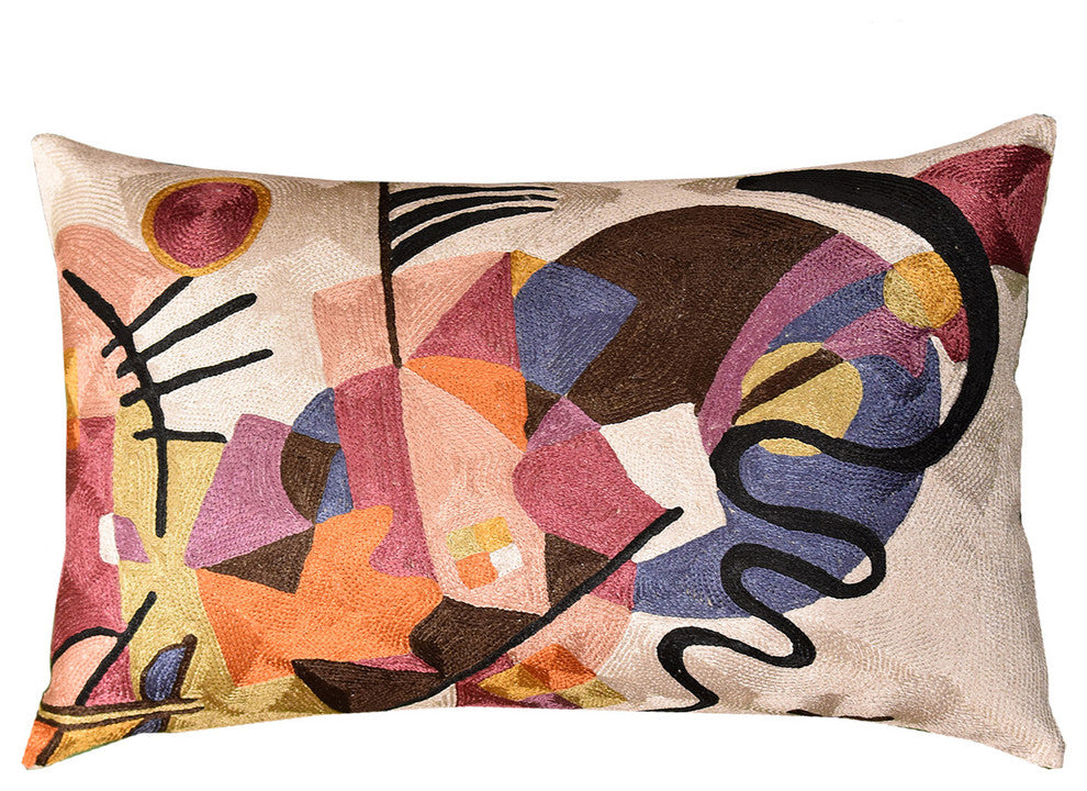 Lumbar Kandinsky Ivory Decorative Pillow Cover Rectangle Art Silk, 13x21"