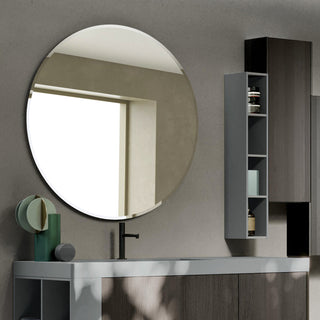 Round Beveled Polished Frameless Wall Mirror With Hooks, 36"