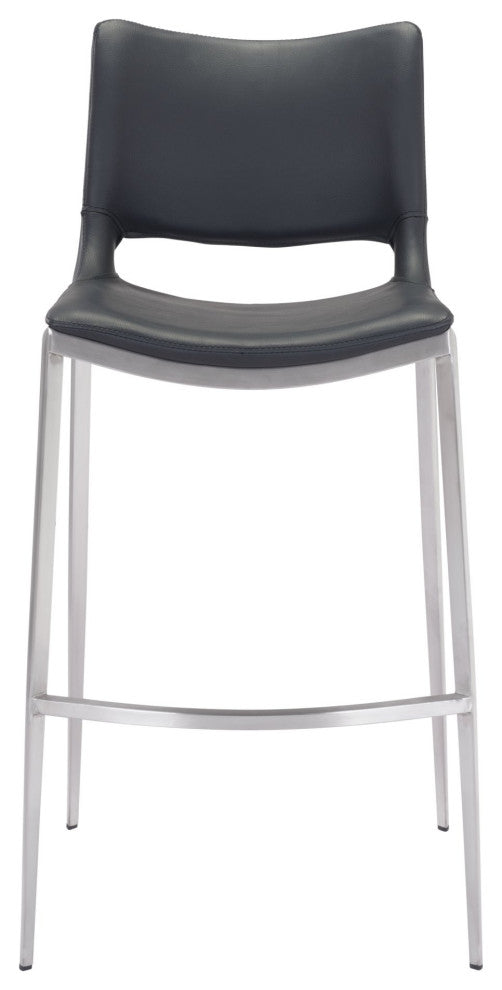 Bar Stool Chair Barstool, Set of 2, Faux Vinyl Leather, Steel, Black, Silver