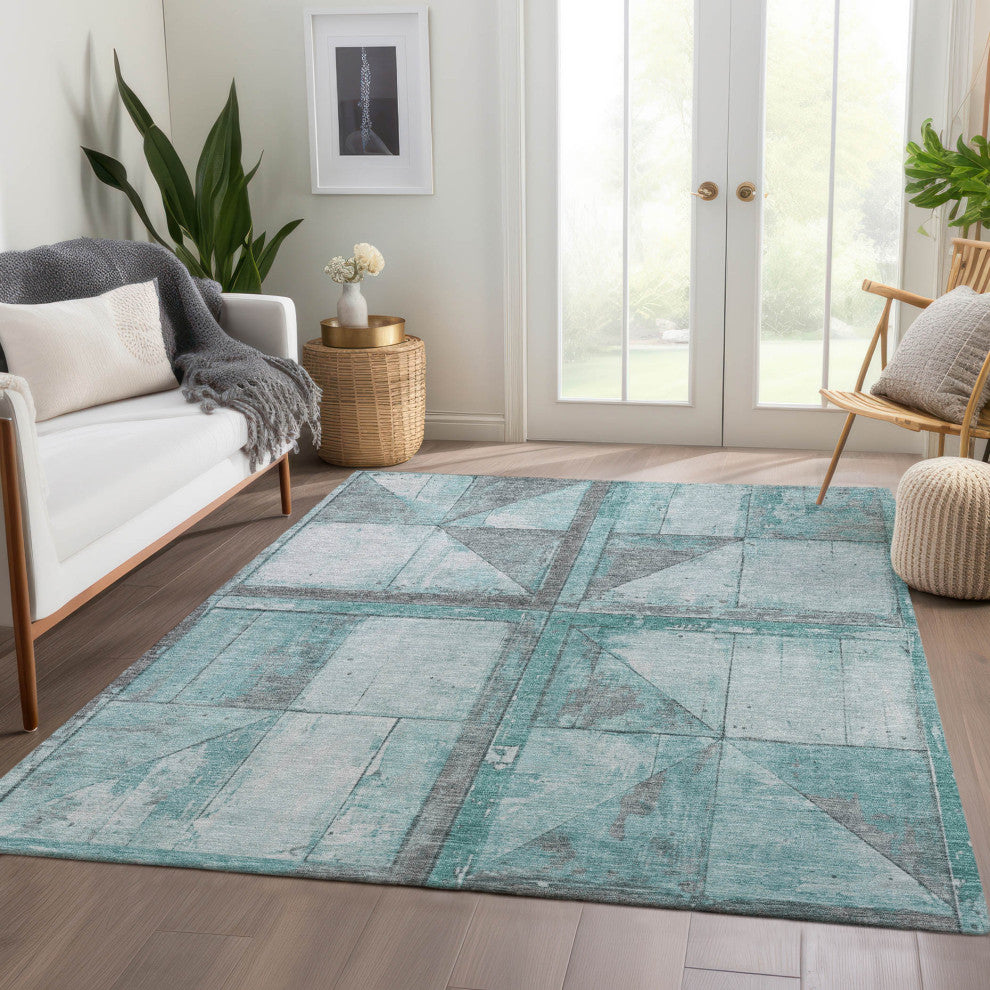 Machine Washable Indoor/Outdoor Chantille ACN1875 Teal 3' x 5' Rug