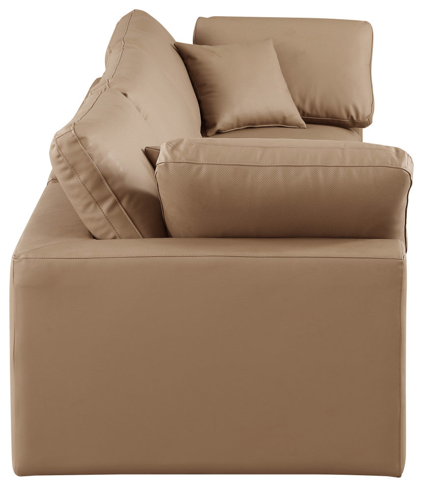 Comfy Upholstered Modular Sofa, Tan, 3-Piece: 1 Armless Chair, 2 Corner Chair, Vegan Leather