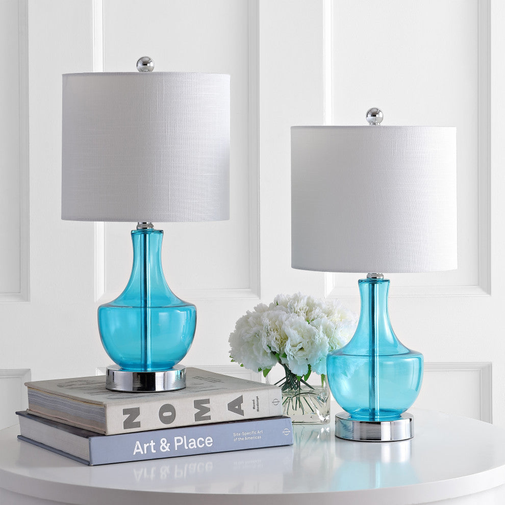 Colette 20" Mini Glass Table Lamp, Amalfi Blue, Set of 2