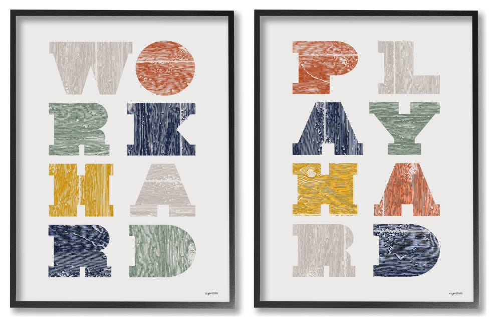 Work Hard Play Hard Phrase Children's Block Typography,2pc, each 16 x 20