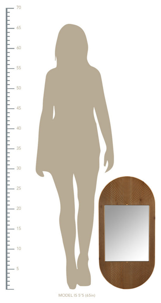Brown Oval Wooden Wall Mirror