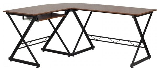 Teakwood Laminate L-Shape Computer Desk With Pull-Out Keyboard Tray