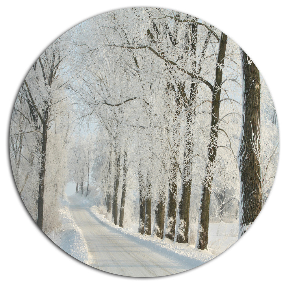 Winter Road In Dense Foggy Forest, Forest Round Wall Art, 23"