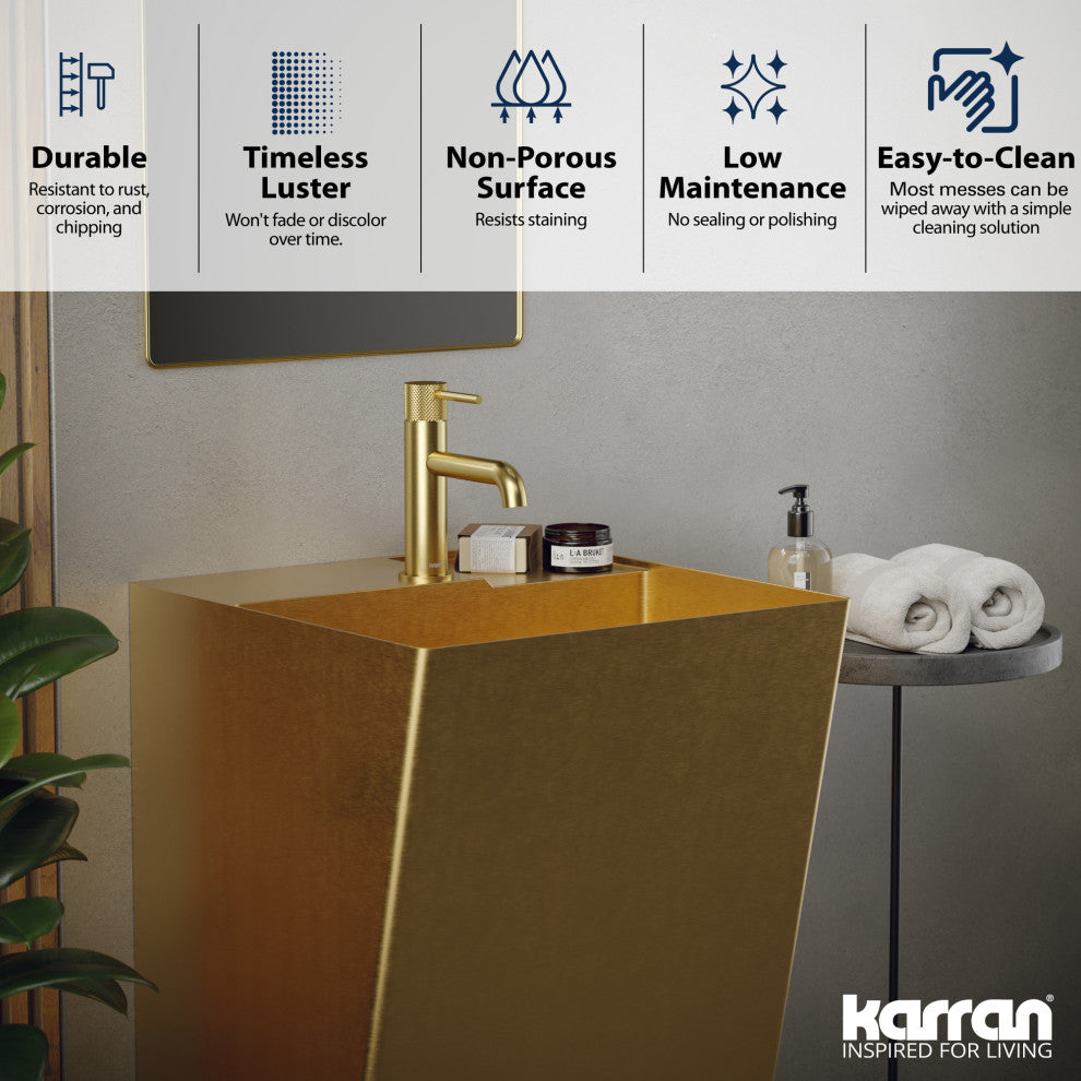 Karran Cinox Stainless Steel Rectangular Pedestal Sink, Gold
